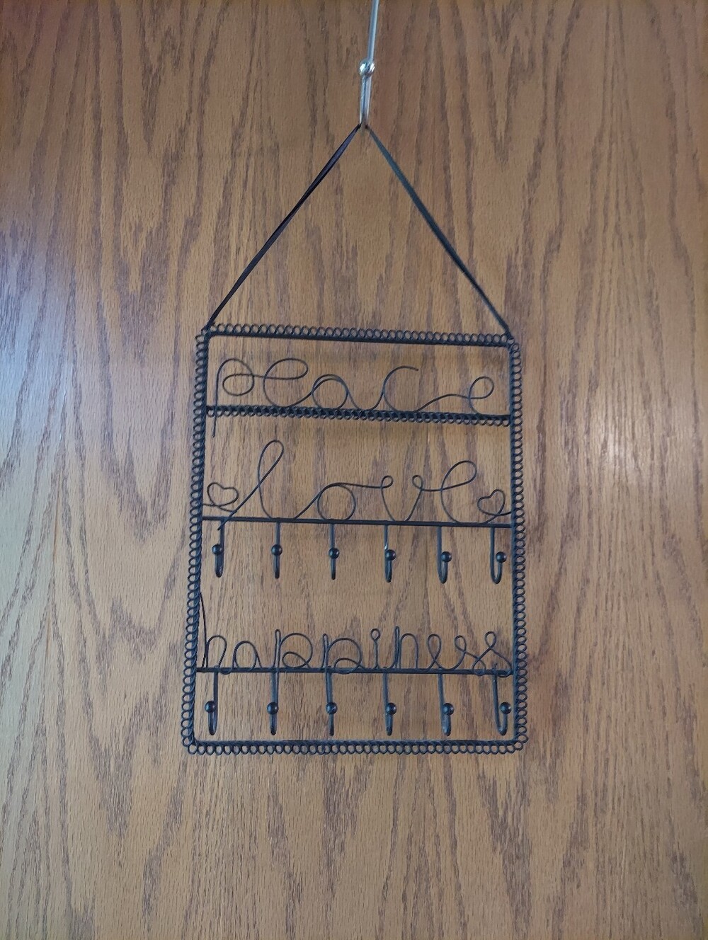 Black Wire Hanging Jewelry Organizer Wall Rack Peace Love Happiness
